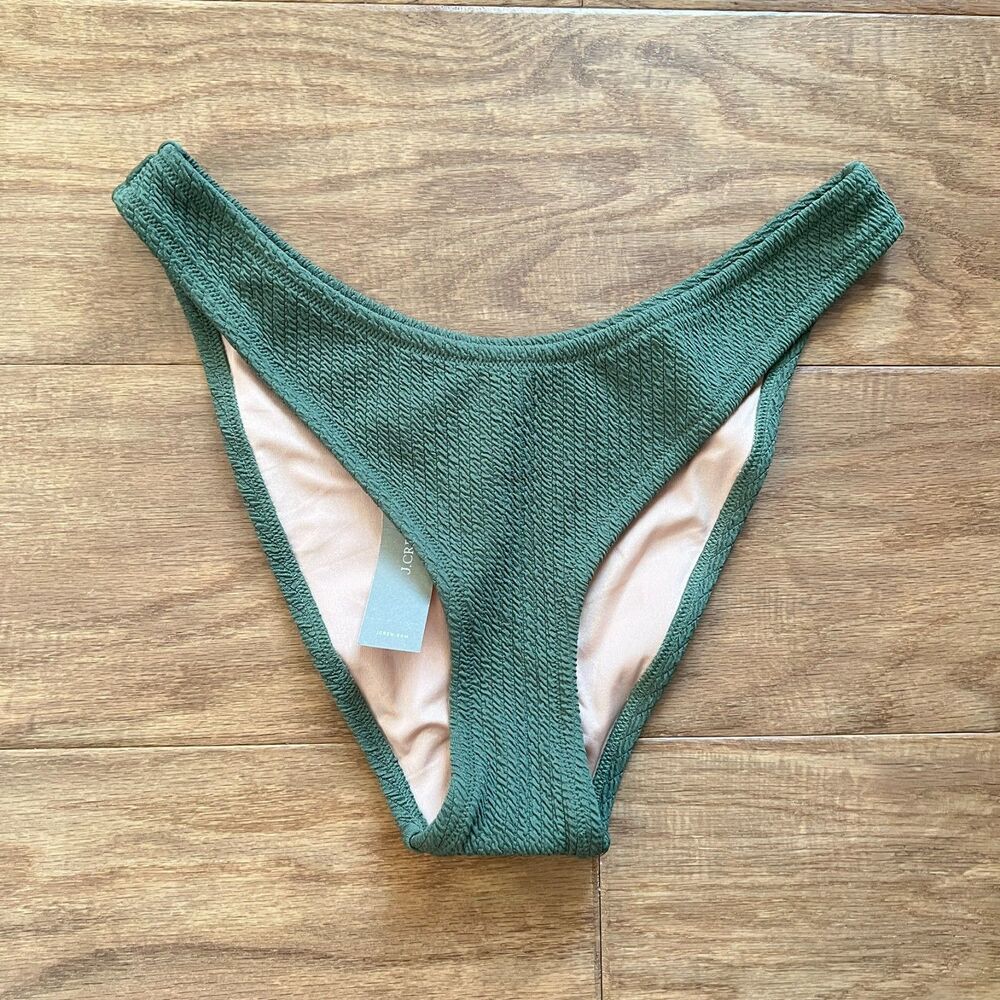 NWT J.Crew Textured Curved-Waist Cheeky Bikini Bottom Size S Green